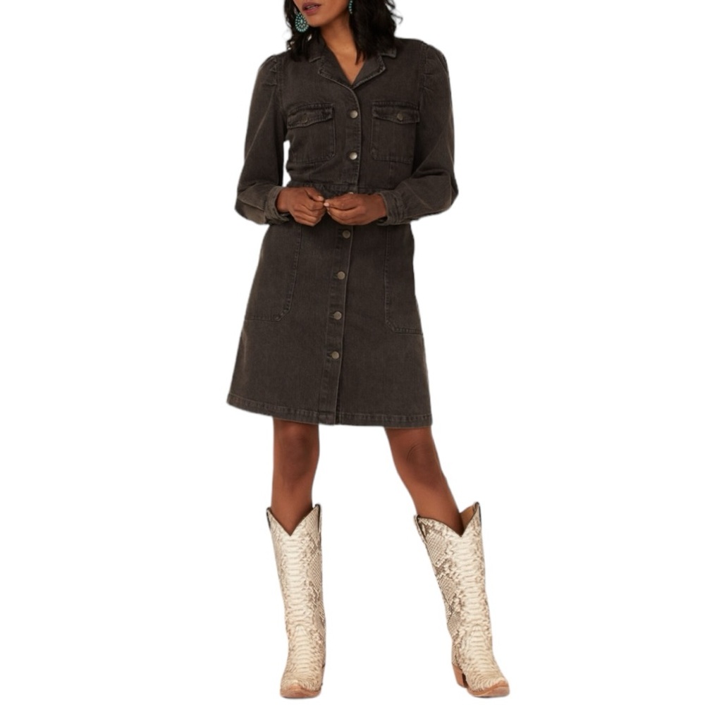 Velvet Heart Dark Brown Button-Front Long Sleeve Dress